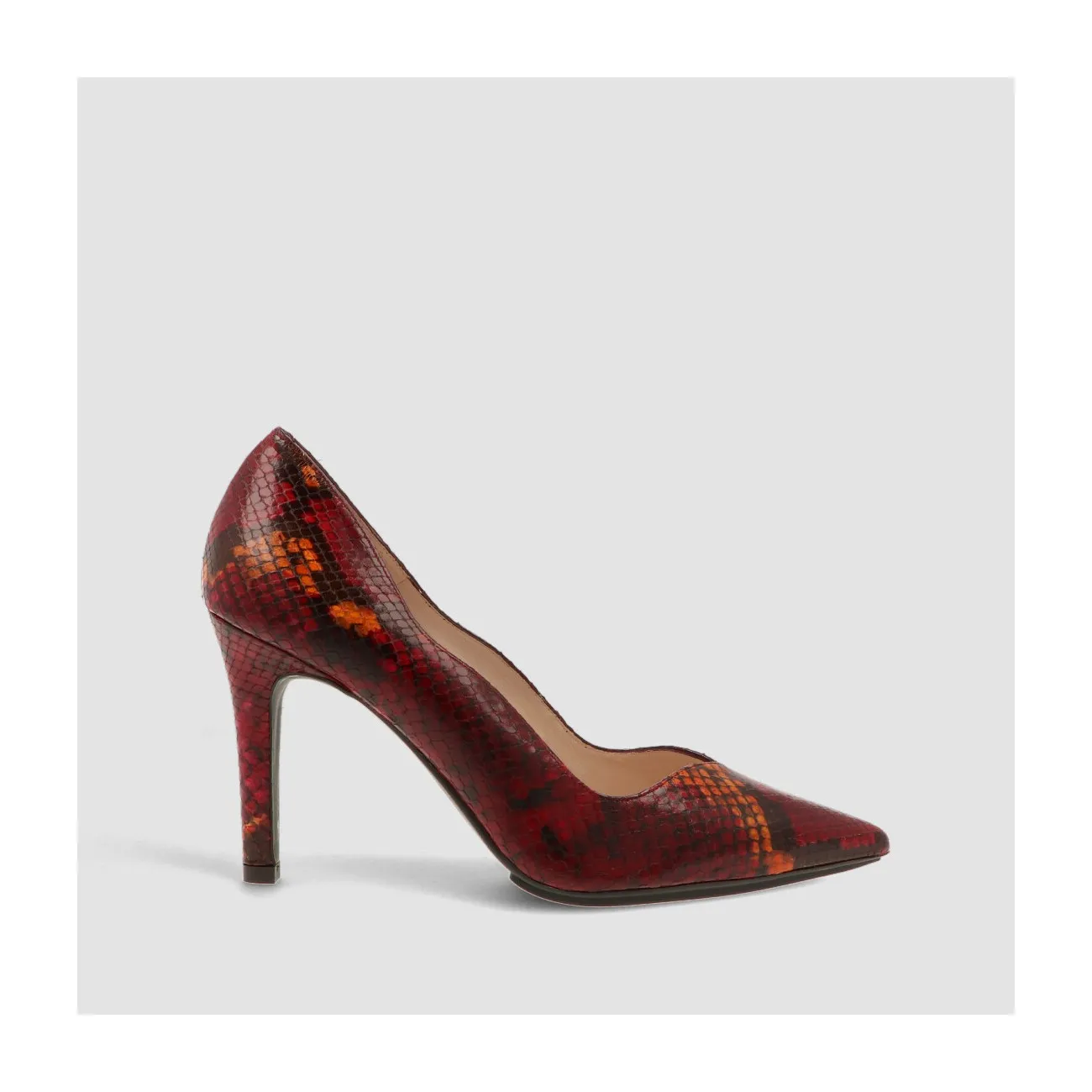 Escarpin à talon fin et détail ondulé en cuir avec imprimé animal rouge | Chaussures femme LODI en ligne