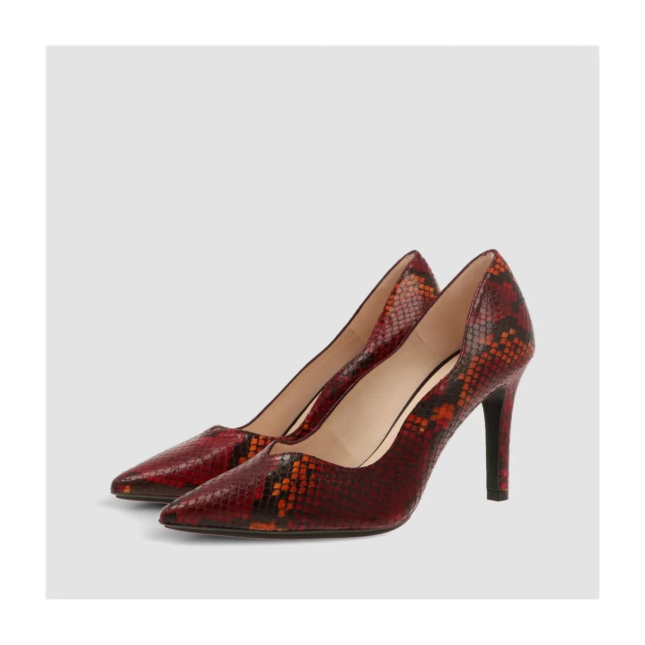 Escarpin à talon fin et détail ondulé en cuir avec imprimé animal rouge | Chaussures femme LODI en ligne