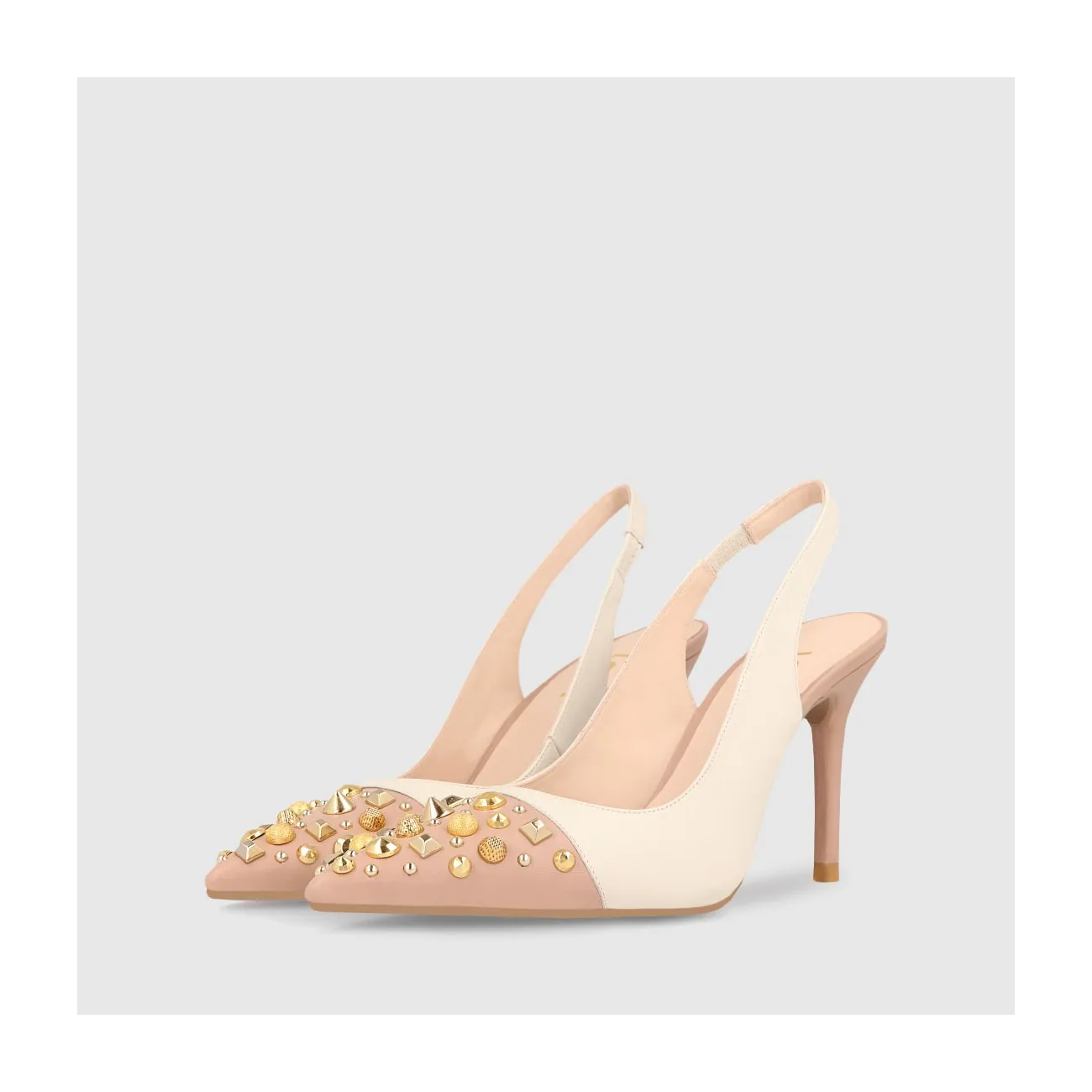 Escarpins à talon ouvert femme en cuir de couleur rose et blanc cassé | LODI Chaussures pour femme en ligne.