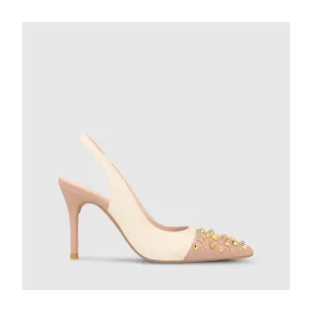 Escarpins à talon ouvert femme en cuir de couleur rose et blanc cassé | LODI Chaussures pour femme en ligne.