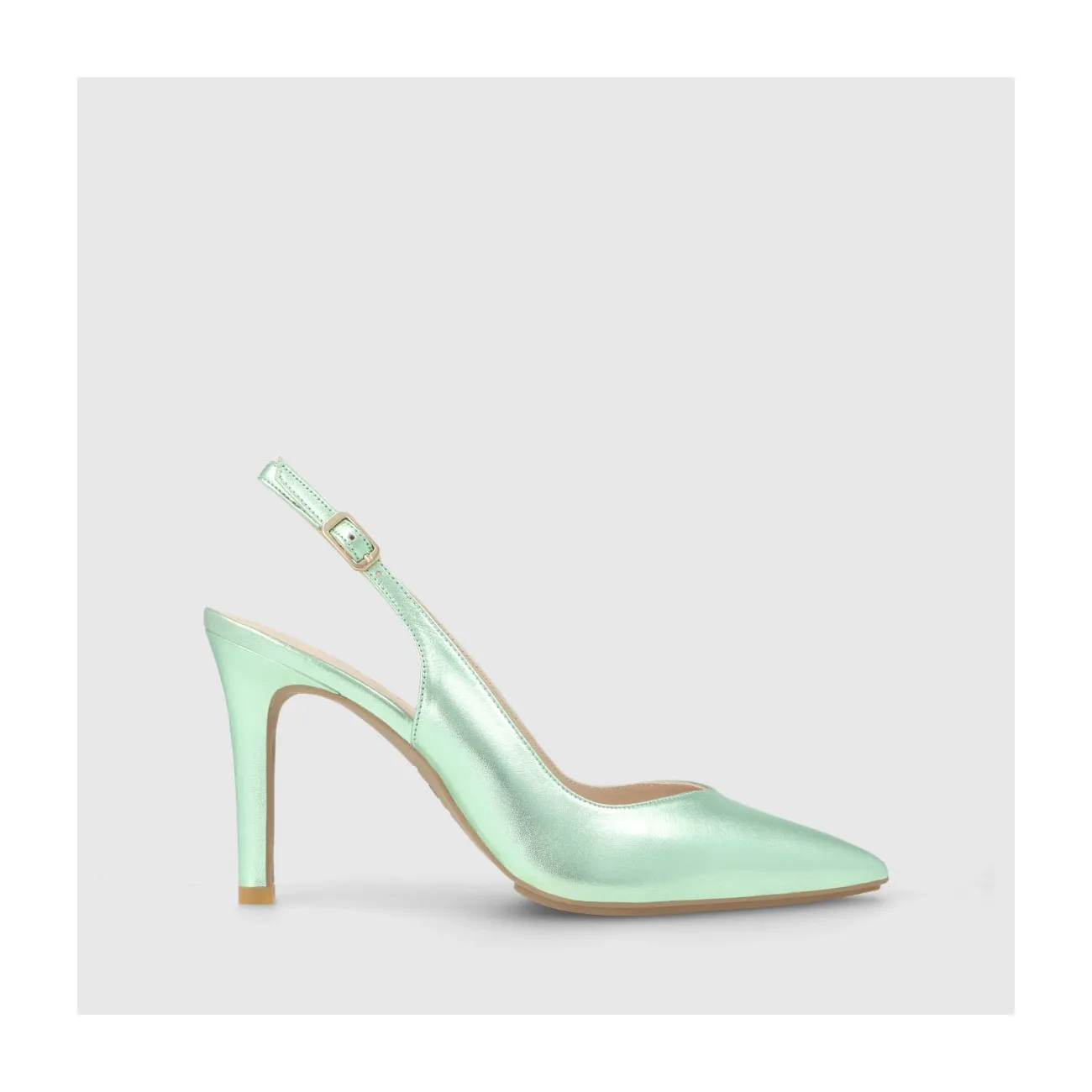 Escarpins à talon ouvert femme en cuir métallisé vert clair | LODI Chaussures pour femme en ligne.