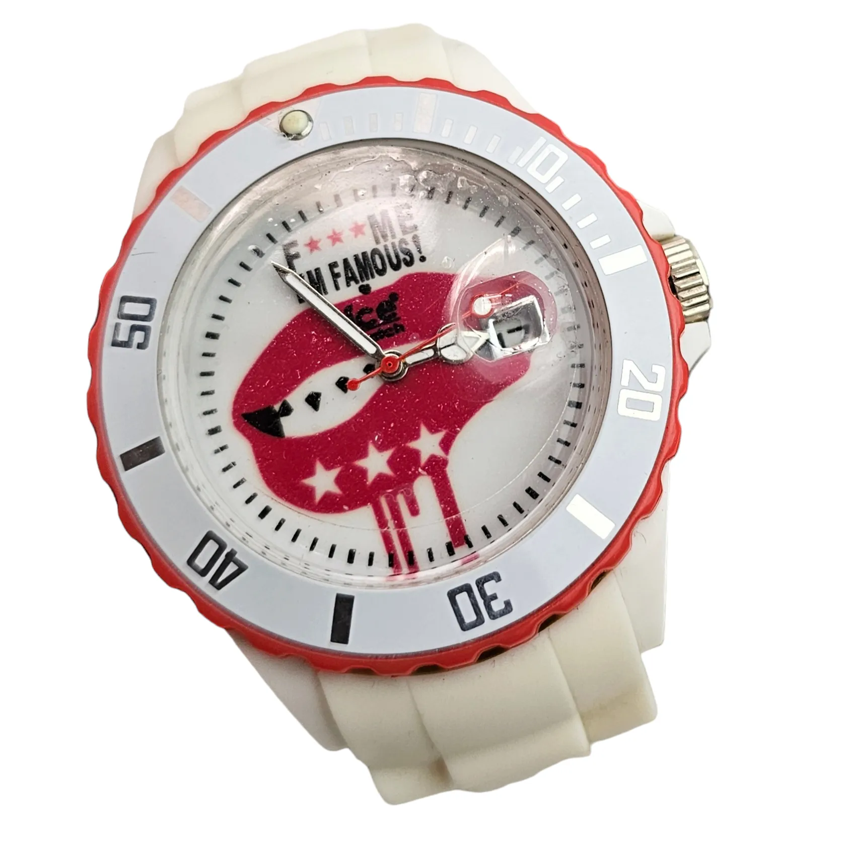 Montre Mixte -ICE Watch FAMOUS -F*** ME I'M - White lips - Big Big - Cadran Blanc - Bracelet Silicone Blanc 