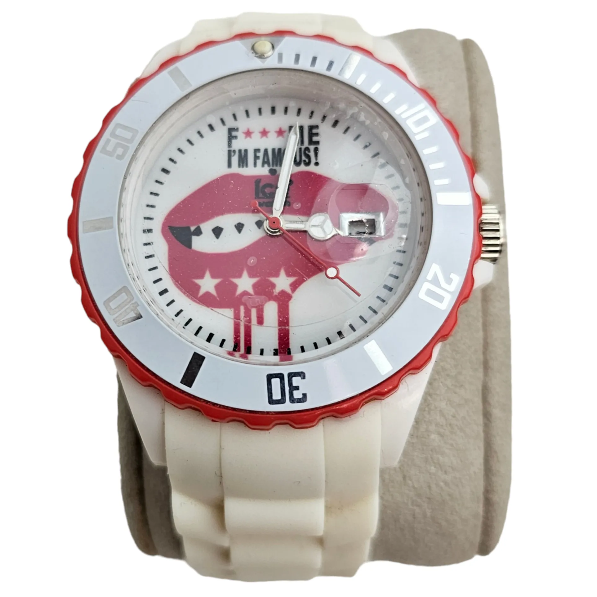 Montre Mixte -ICE Watch FAMOUS -F*** ME I'M - White lips - Big Big - Cadran Blanc - Bracelet Silicone Blanc 