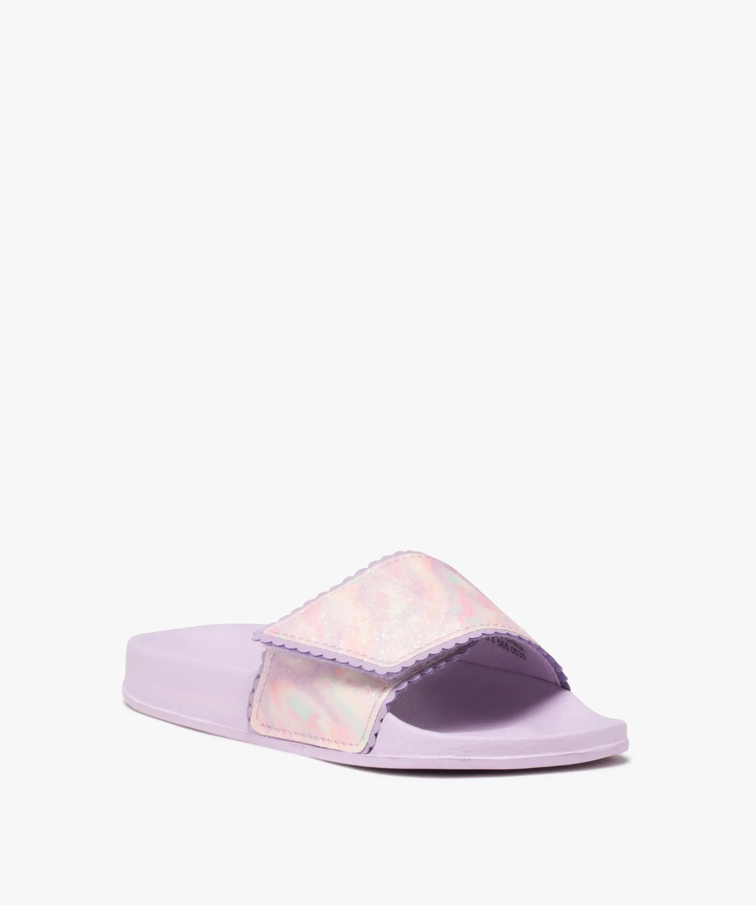 mules de piscine fille avec bandeau scratch a paillettes et dentele violet