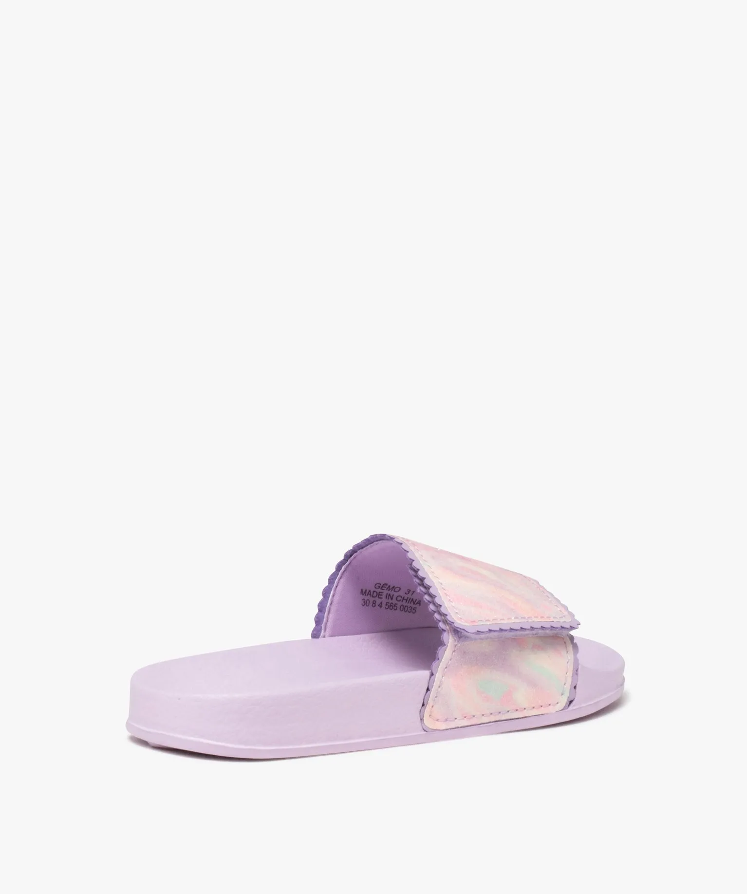 mules de piscine fille avec bandeau scratch a paillettes et dentele violet