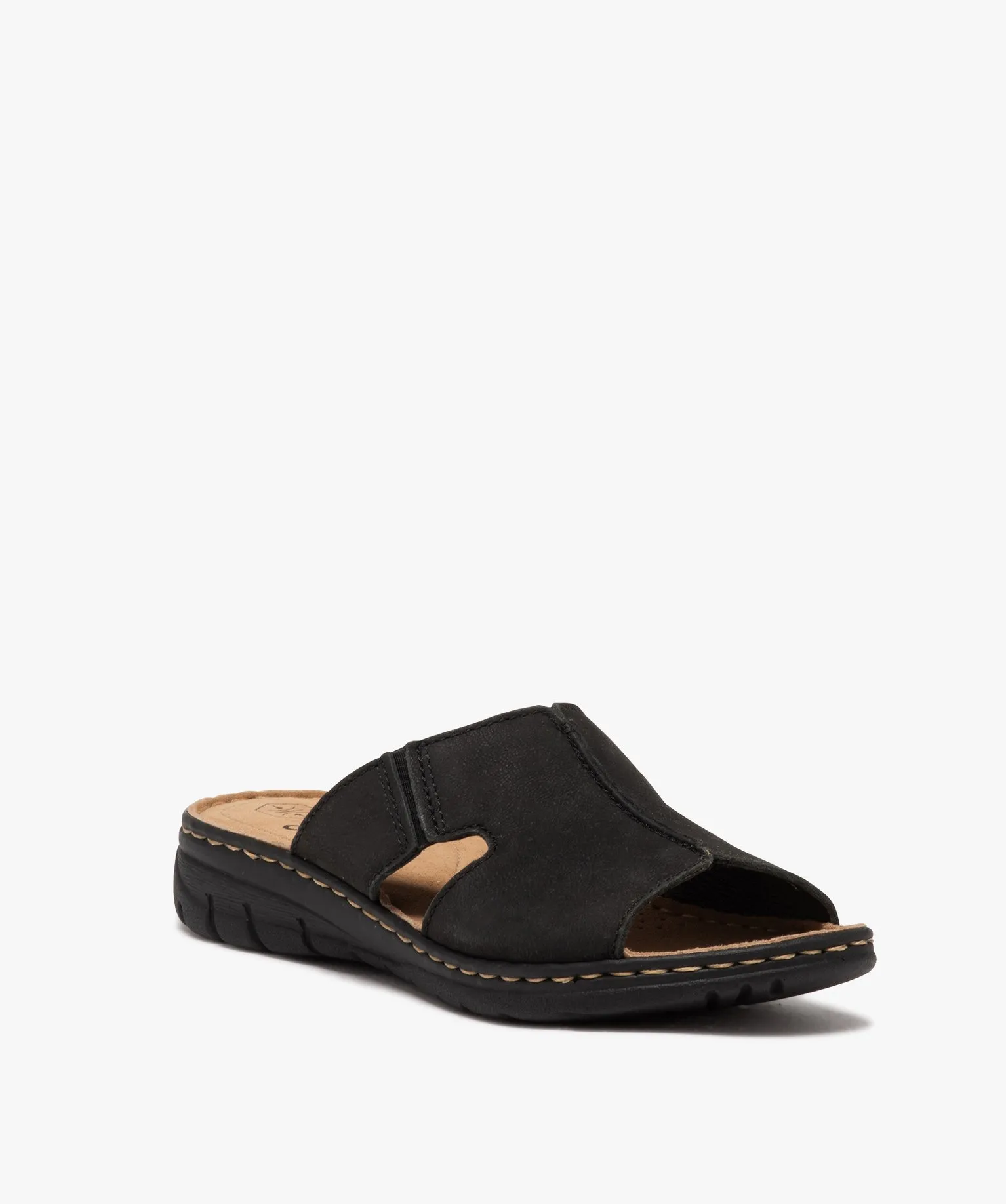 mules femme confort unies a bandeau ajoure et semelle compensee noir mules et sabots