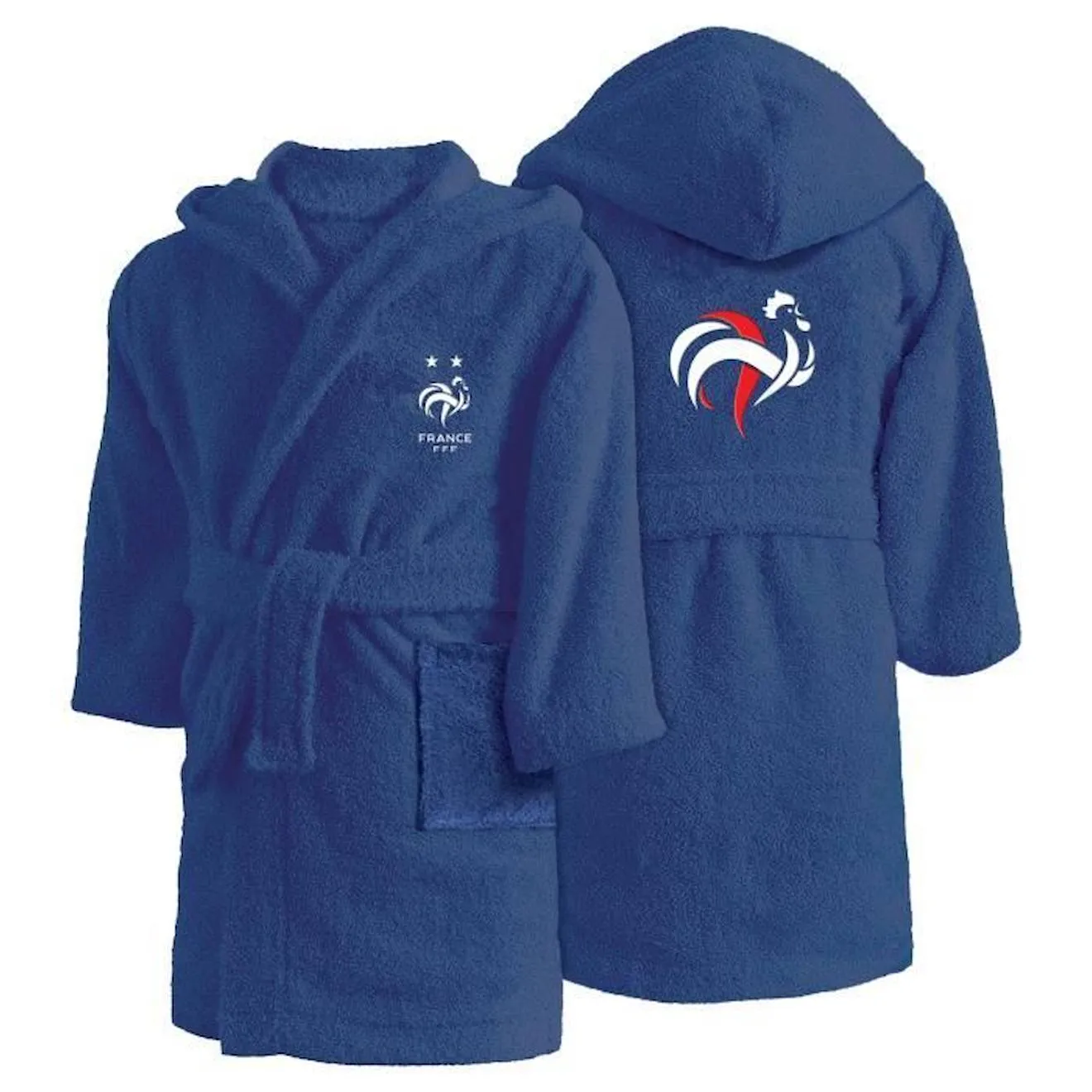 Peignoir enfant FFF Equipe de France 2 étoiles Champions 100% coton taille 10/12 ans bleu - 