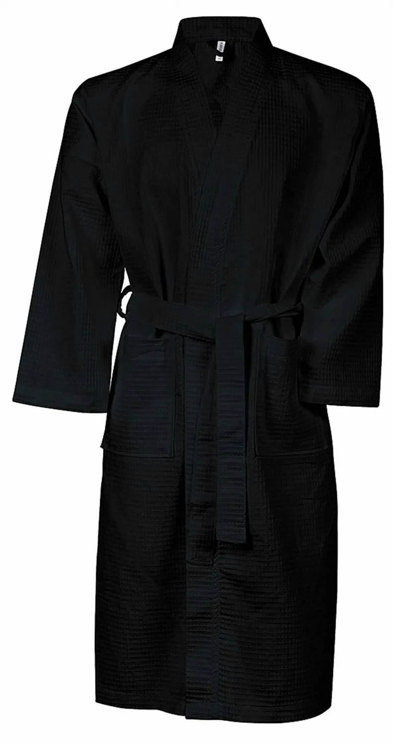 Peignoir kimono - coton nid d'abeille - K122 - noir 