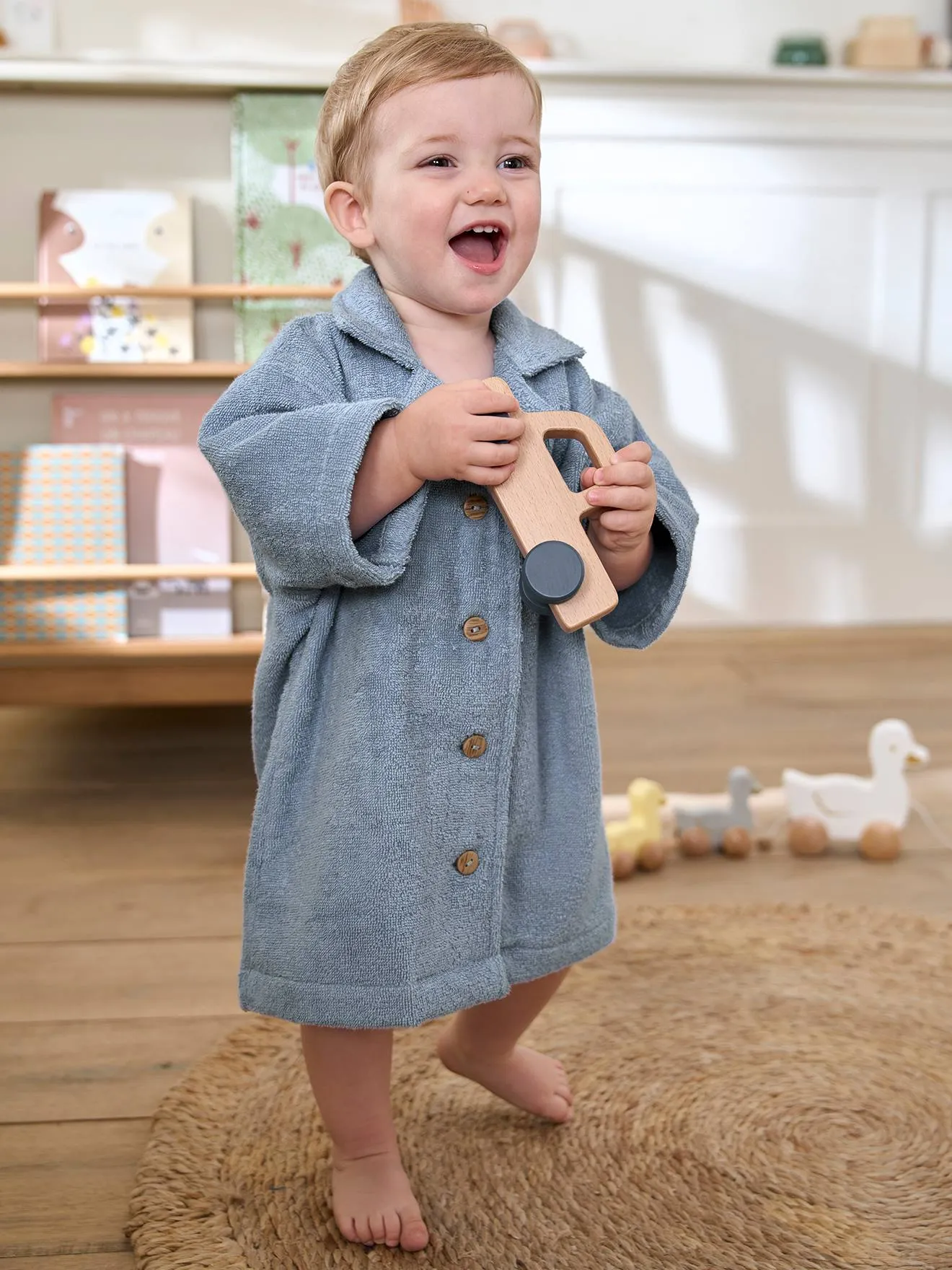 Peignoir Oversize bébé avec coton recyclé personnalisable bleu chambray - Vertbaudet