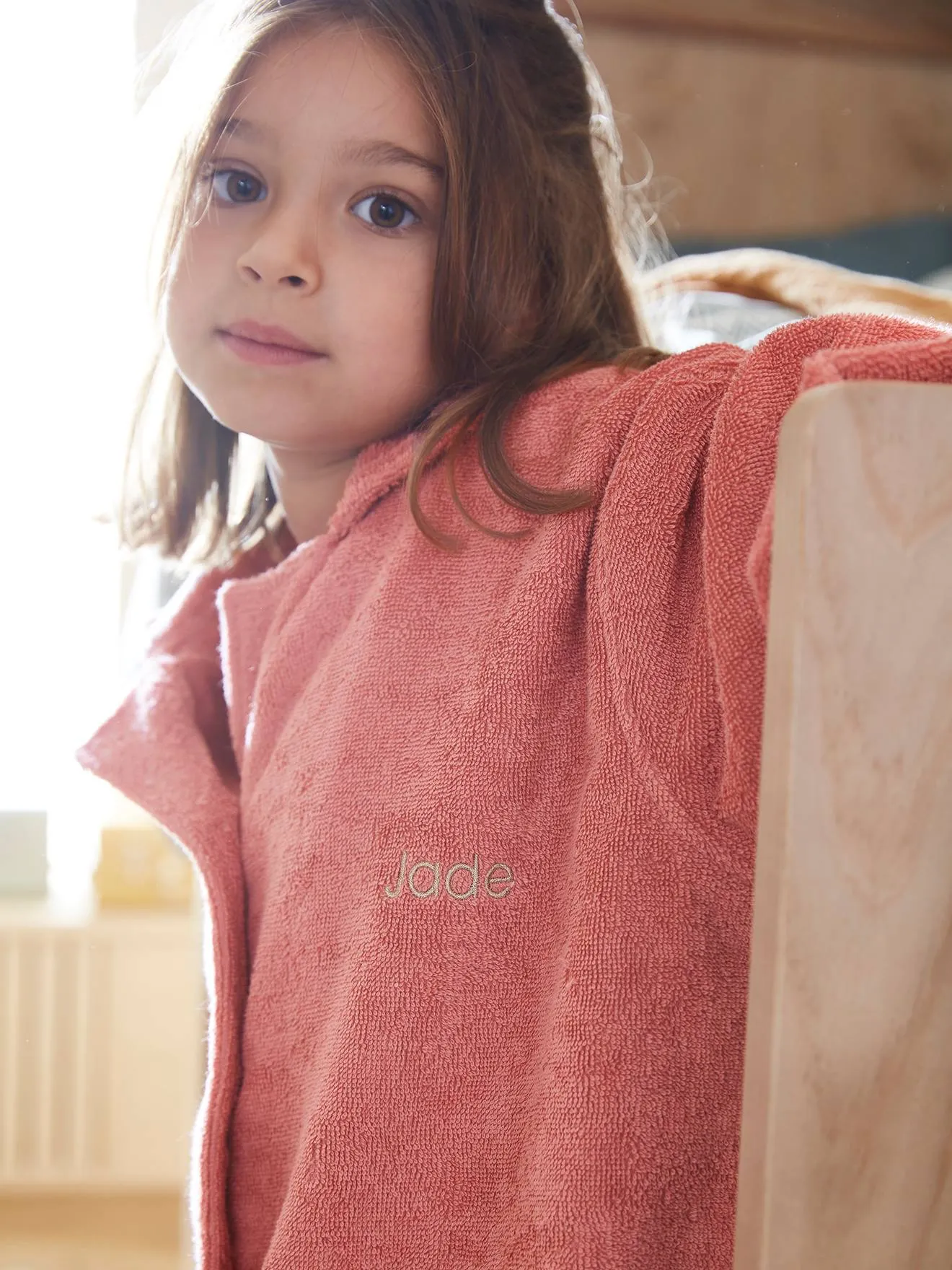 Peignoir Oversize enfant avec coton recyclé personnalisable bois de rose - Vertbaudet