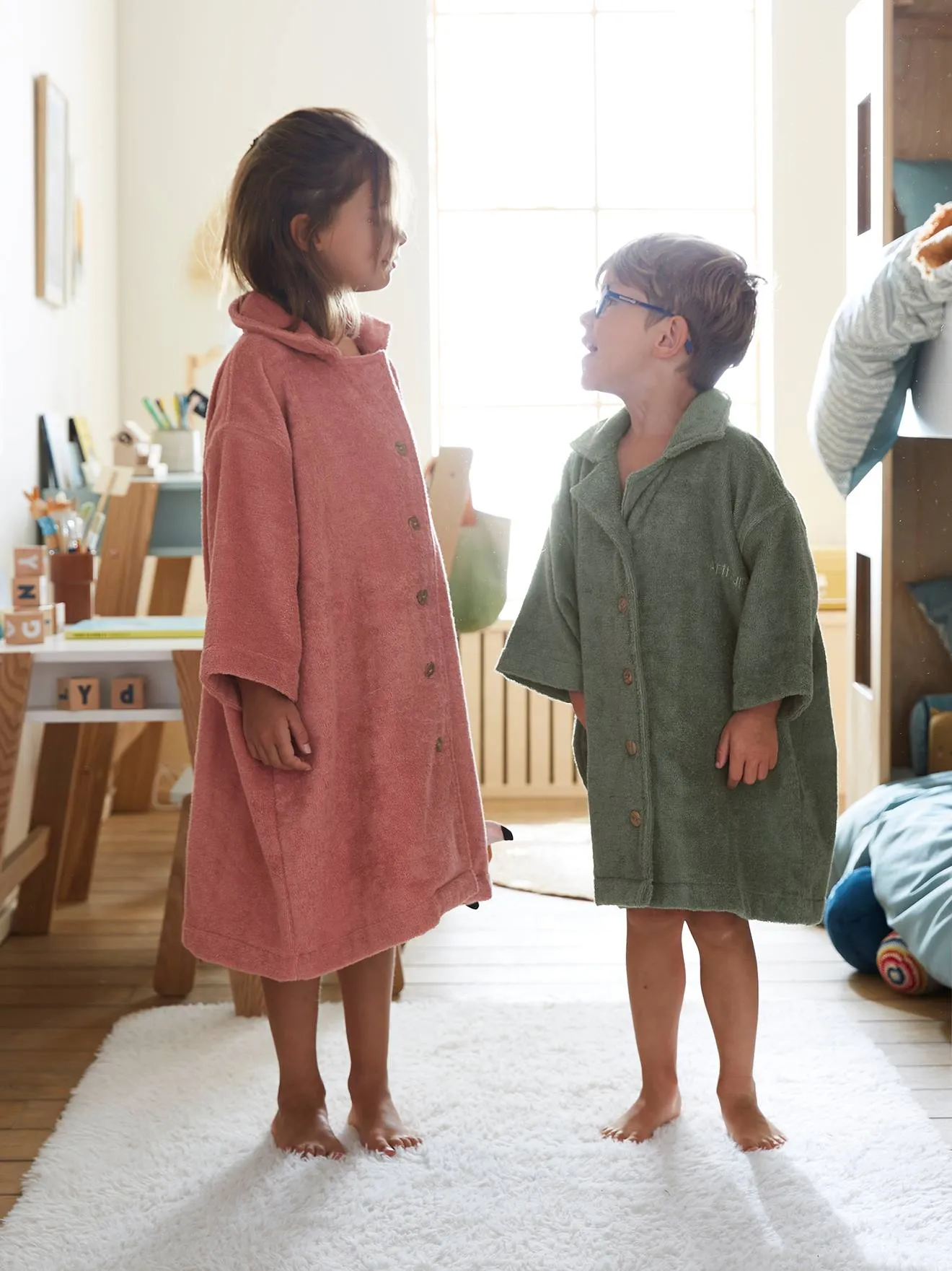 Peignoir Oversize enfant avec coton recyclé personnalisable bois de rose - Vertbaudet