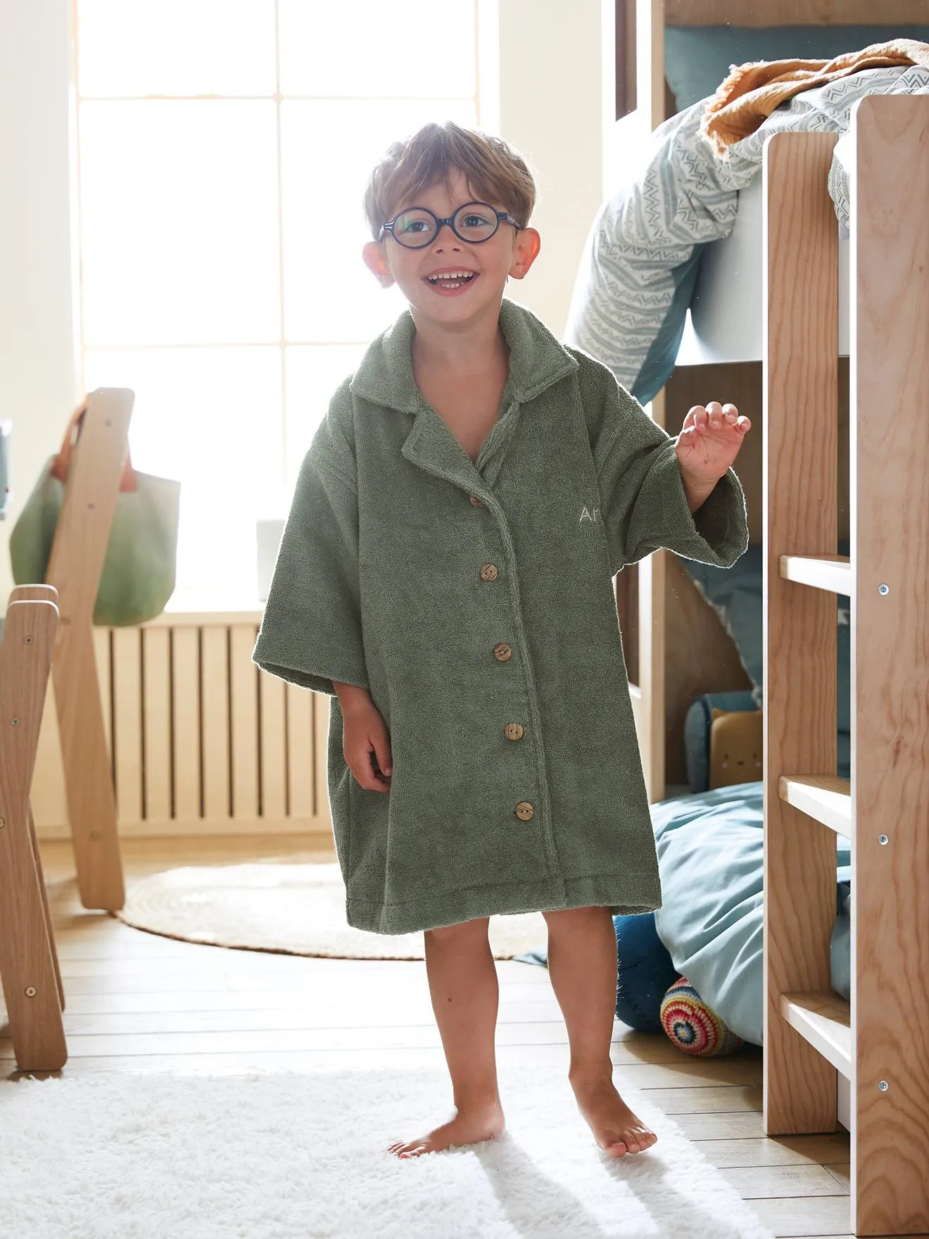 Peignoir Oversize enfant avec coton recyclé personnalisable bois de rose - Vertbaudet