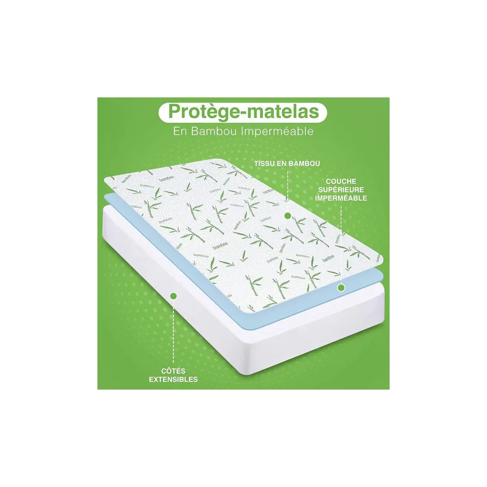 Protège matelas "Bambou" imperméable 120 x 190 cm bonnet 35 cm