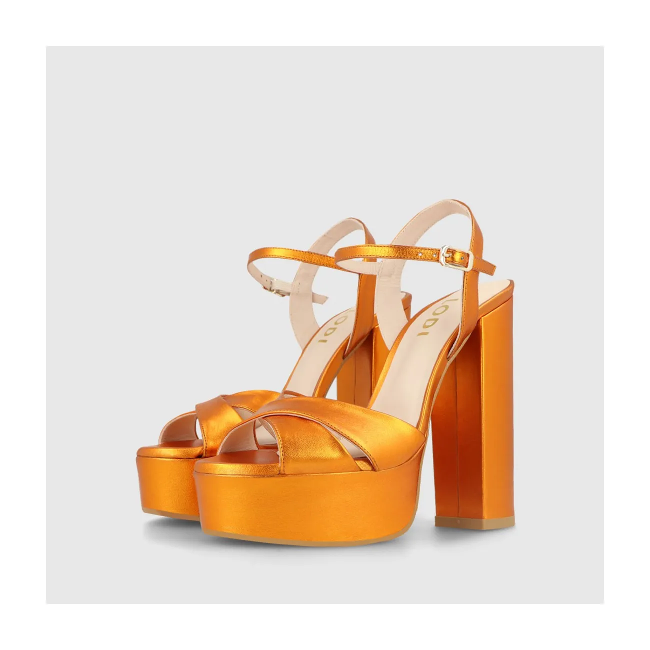 Sandales à plate-forme femme en cuir métallisé orange | LODI Chaussures pour femme en ligne.