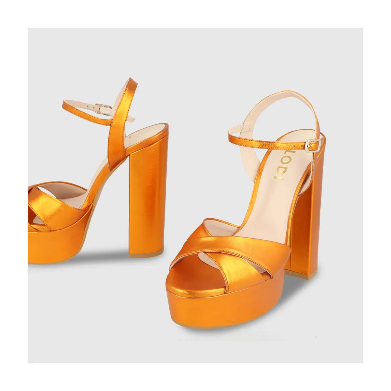 Sandales à plate-forme femme en cuir métallisé orange | LODI Chaussures pour femme en ligne.