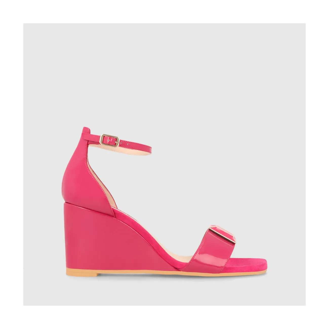 Sandales à talon compensé haut femme en cuir verni de couleur fuchsia et daim de couleur fuchsia | LODI Chaussures pour femme en