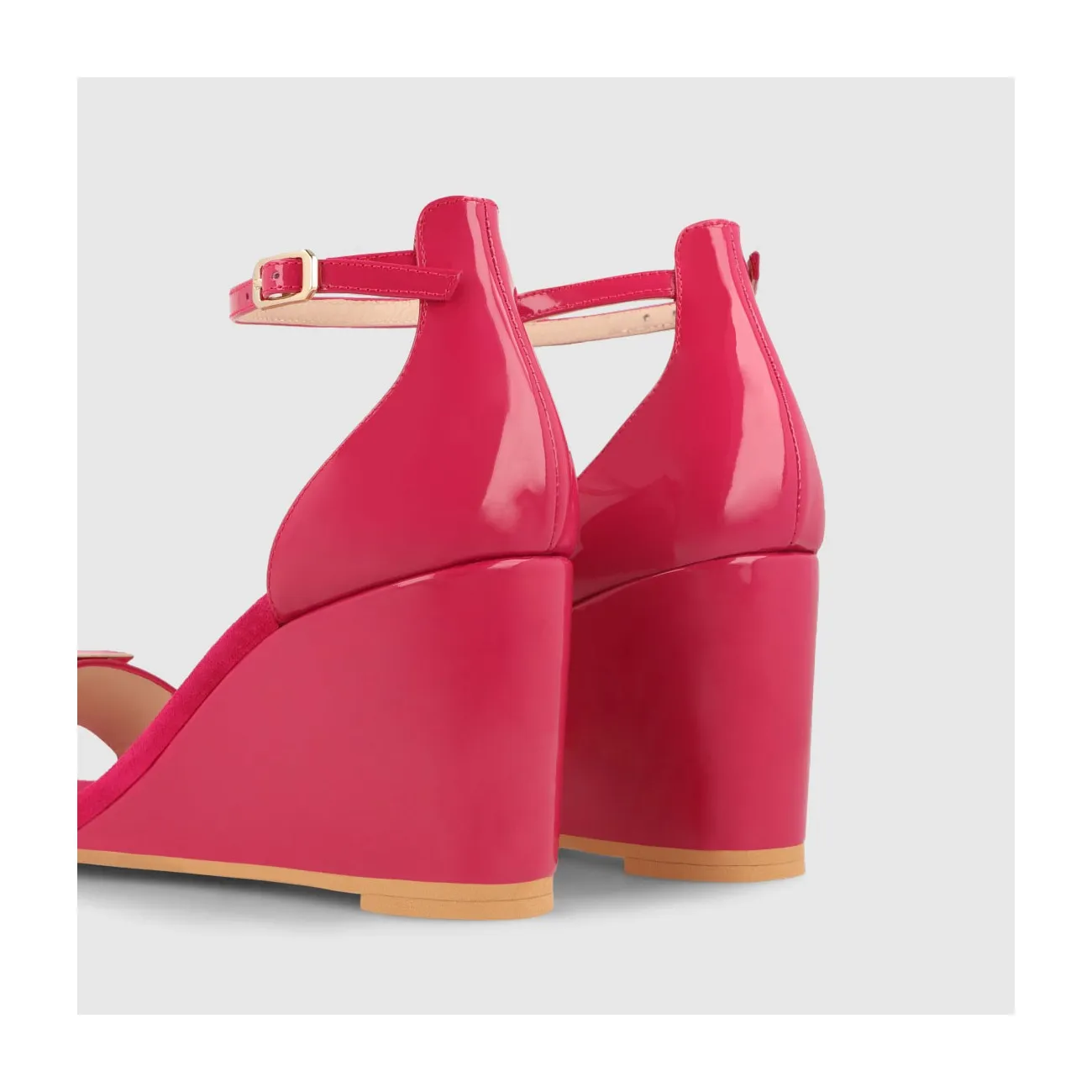 Sandales à talon compensé haut femme en cuir verni de couleur fuchsia et daim de couleur fuchsia | LODI Chaussures pour femme en