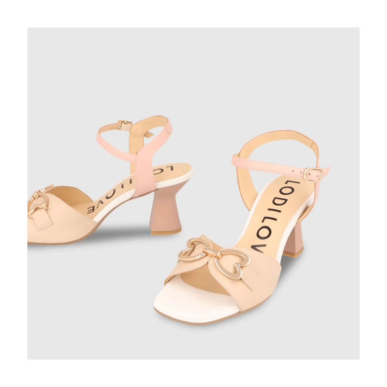 Sandales à talon femme en cuir de couleur rose, blanches et de couleur beige | LODI Chaussures pour femme en ligne.