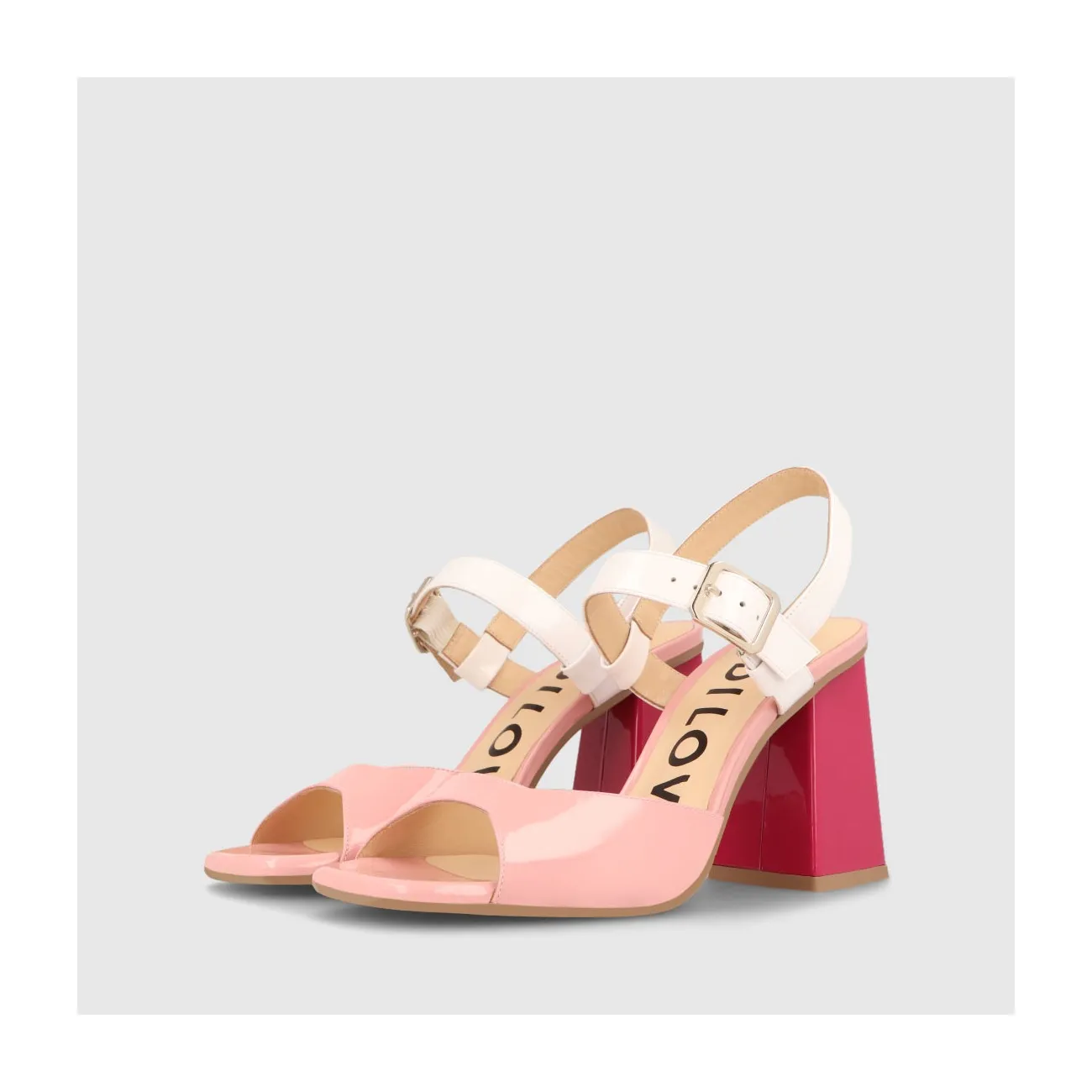 Sandales à talon femme en cuir verni de couleur rose | LODI Chaussures pour femme en ligne.