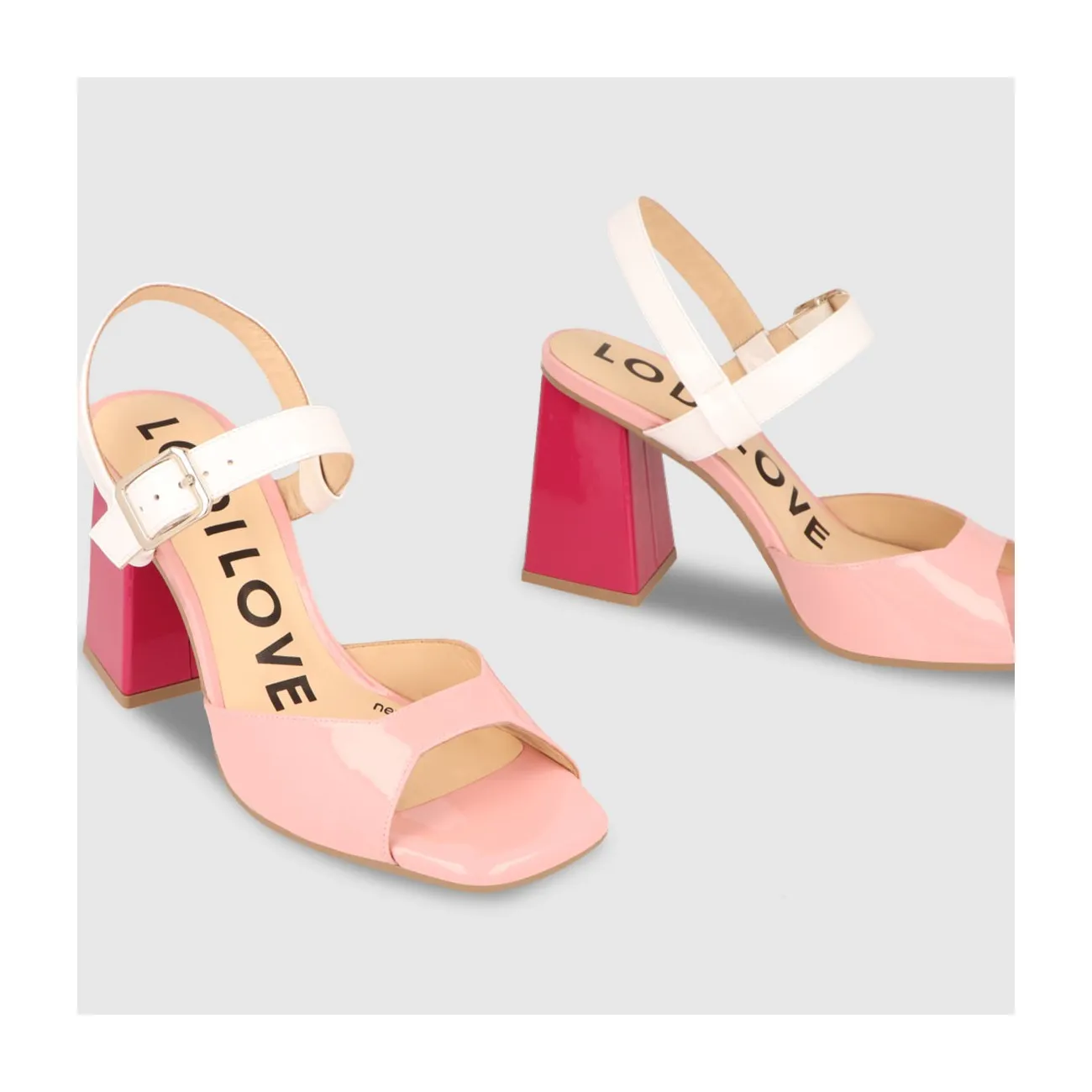 Sandales à talon femme en cuir verni de couleur rose | LODI Chaussures pour femme en ligne.