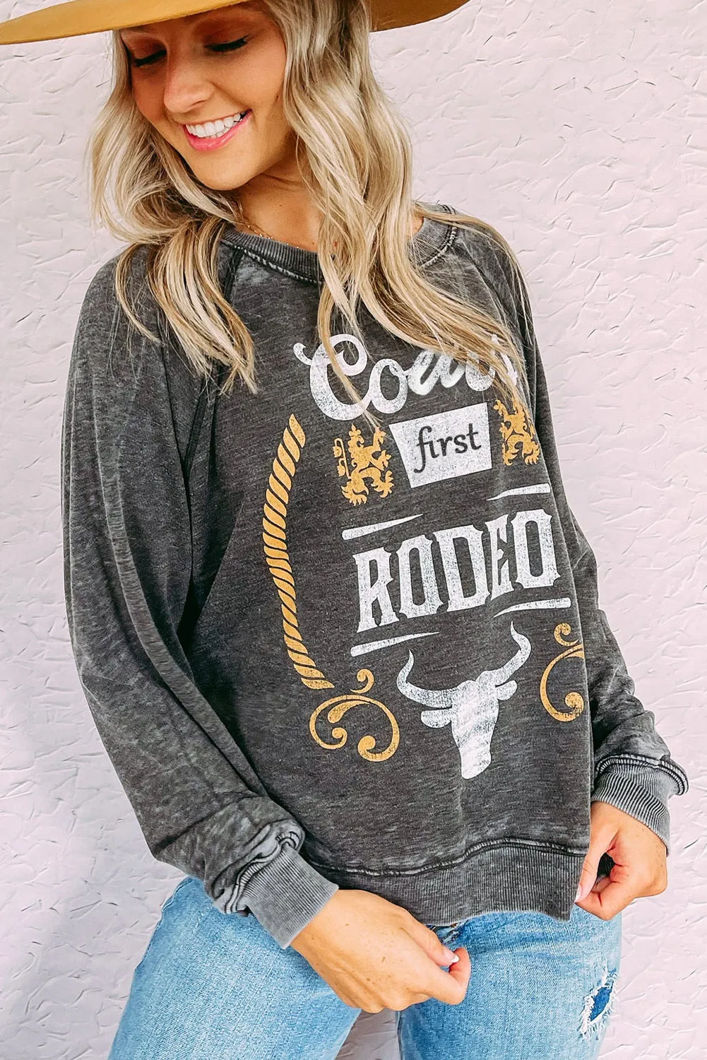 Sweat-shirt gris délavé minéral graphique Coors Banquet RODEO