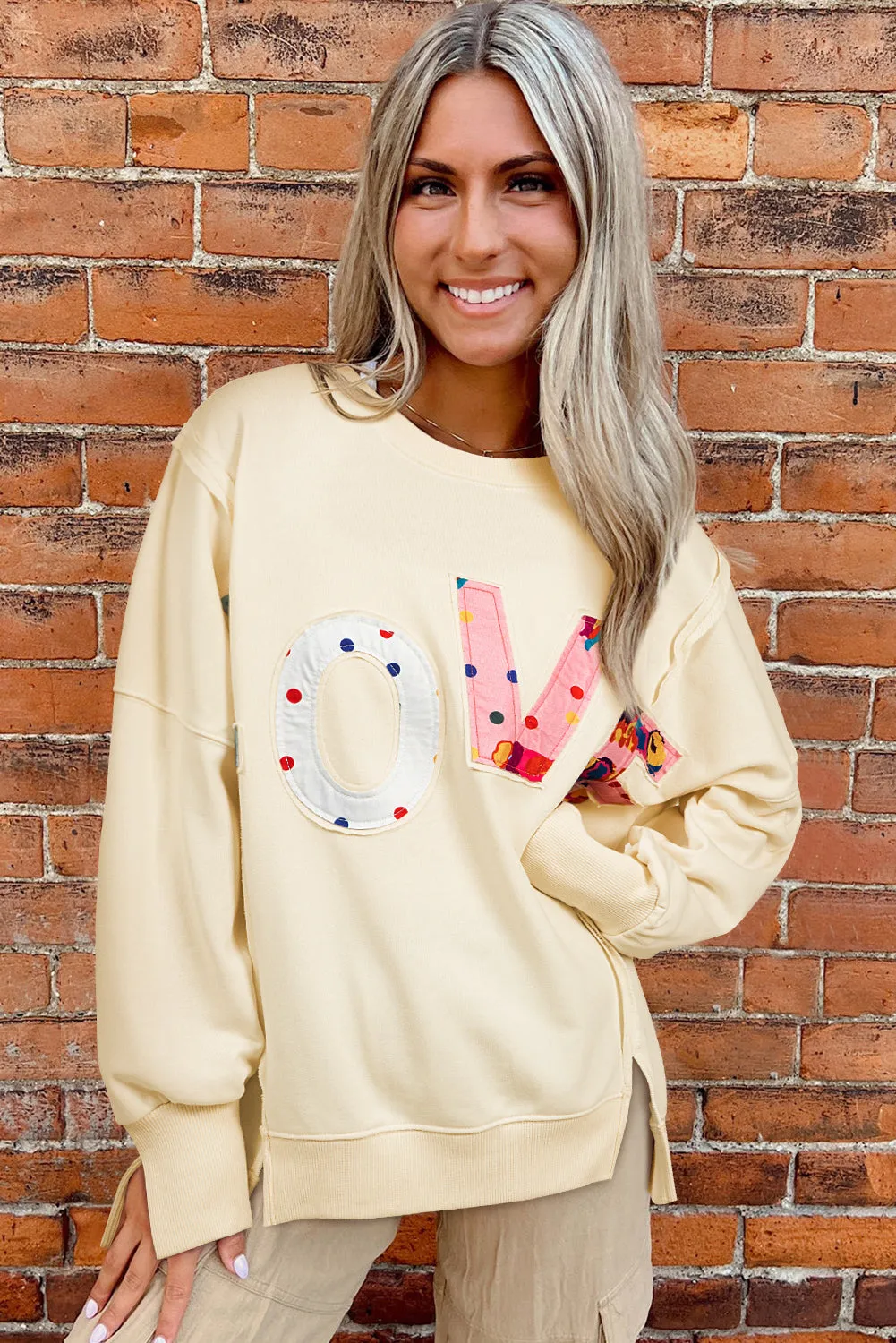 Sweat-shirt oversize graphique LOVE PATCH abricot *