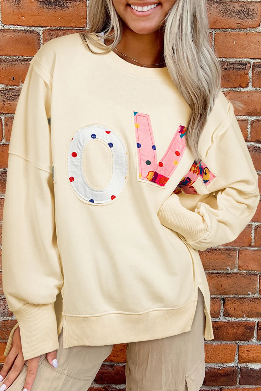 Sweat-shirt oversize graphique LOVE PATCH abricot *