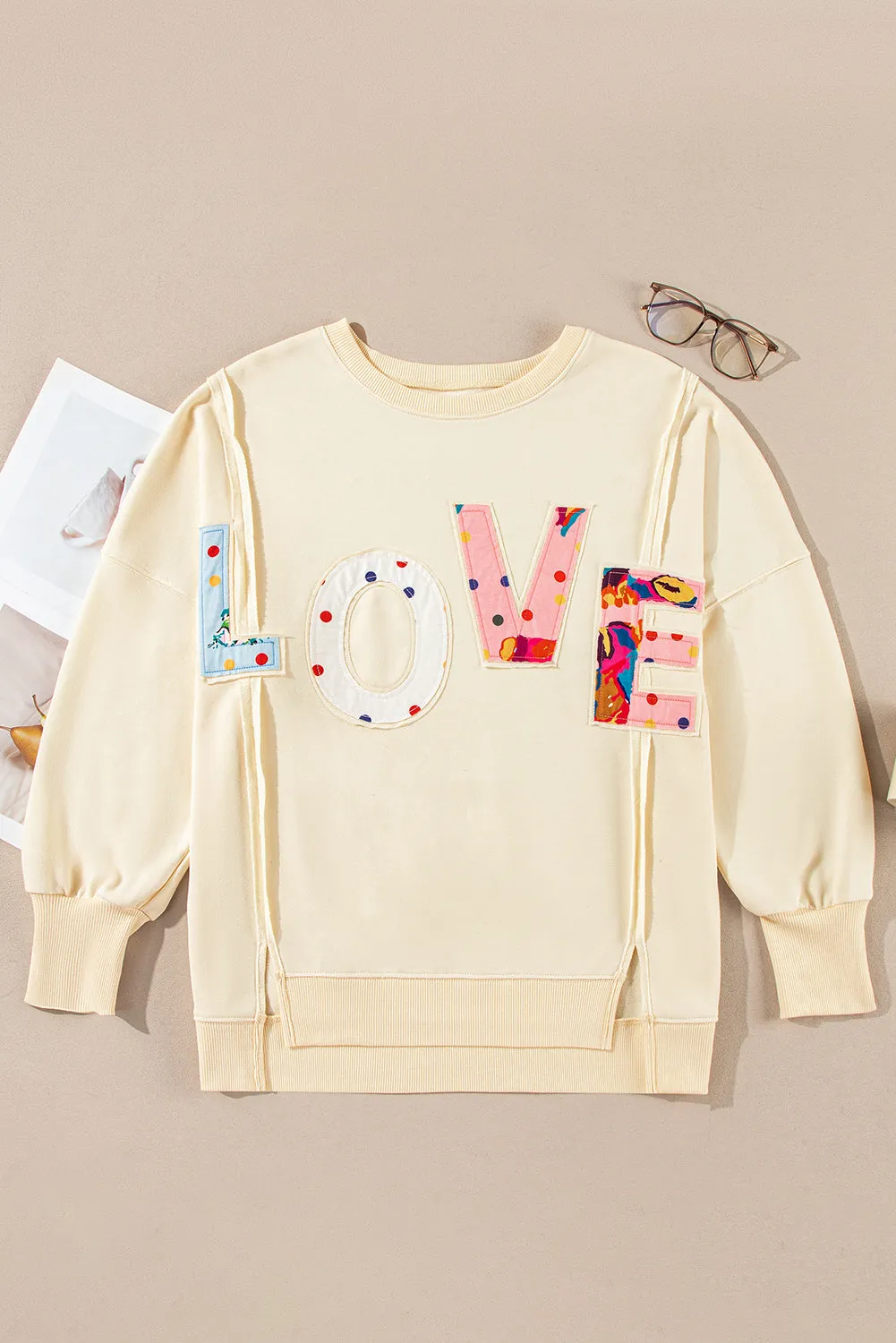 Sweat-shirt oversize graphique LOVE PATCH abricot *