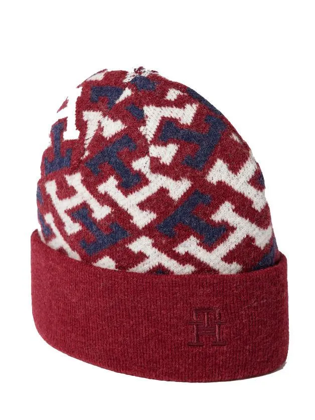 Tommy Hilfiger Iconic Monogram Bonnet Avec Logo Et Revers Rouge - Achetez À Prix Outlet!