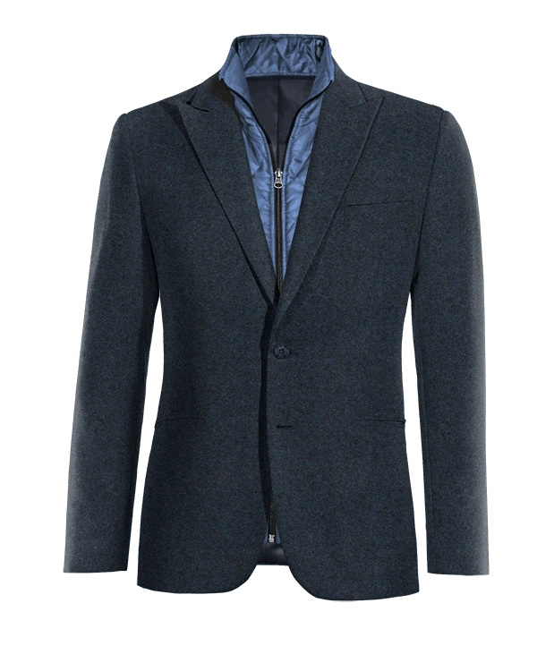 Veste bleu marine en donegal tweed revers en pointe