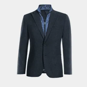 Veste bleu marine en donegal tweed revers en pointe