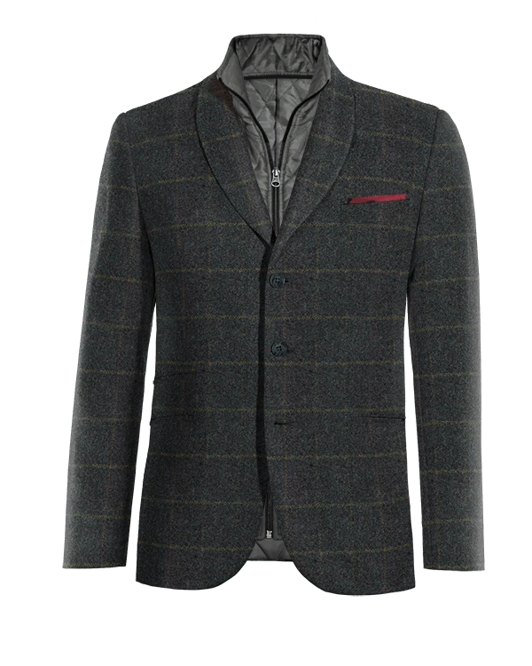 Veste bleue à carreaux en tweed col châle