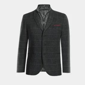 Veste bleue à carreaux en tweed col châle