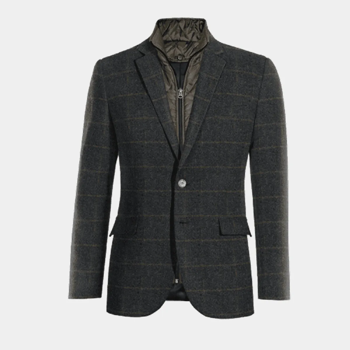 Veste bleue à carreaux en tweed slim fit