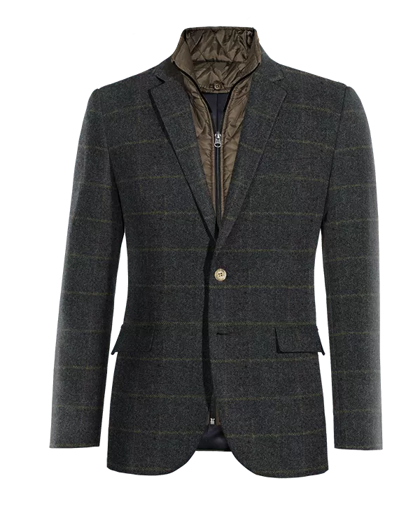 Veste bleue à carreaux en tweed slim fit