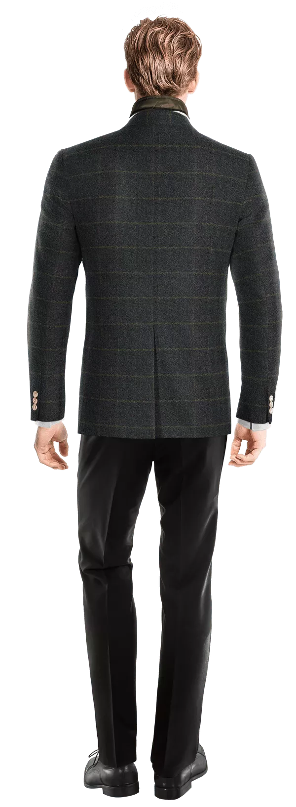 Veste bleue à carreaux en tweed slim fit