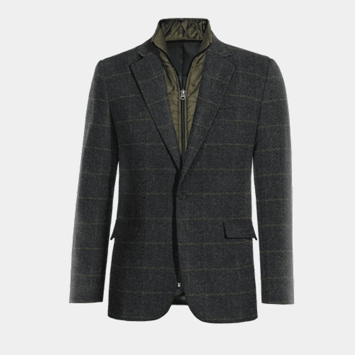 Veste bleue à carreaux en tweed à larges revers