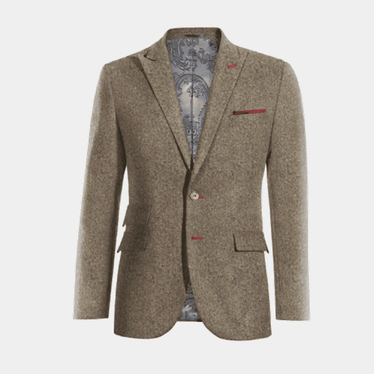 Veste brun clair en donegal tweed revers en pointe