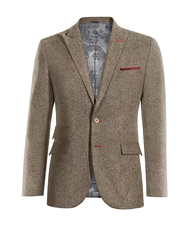 Veste brun clair en donegal tweed revers en pointe