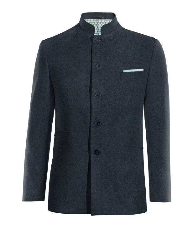 Veste col mao bleu marine en donegal tweed