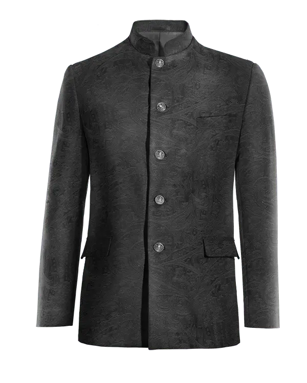 Veste col mao noir onyx paisley en velours