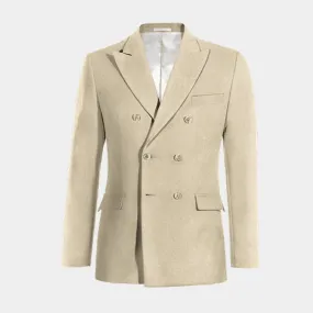 Veste croisée beige en lin revers en pointe