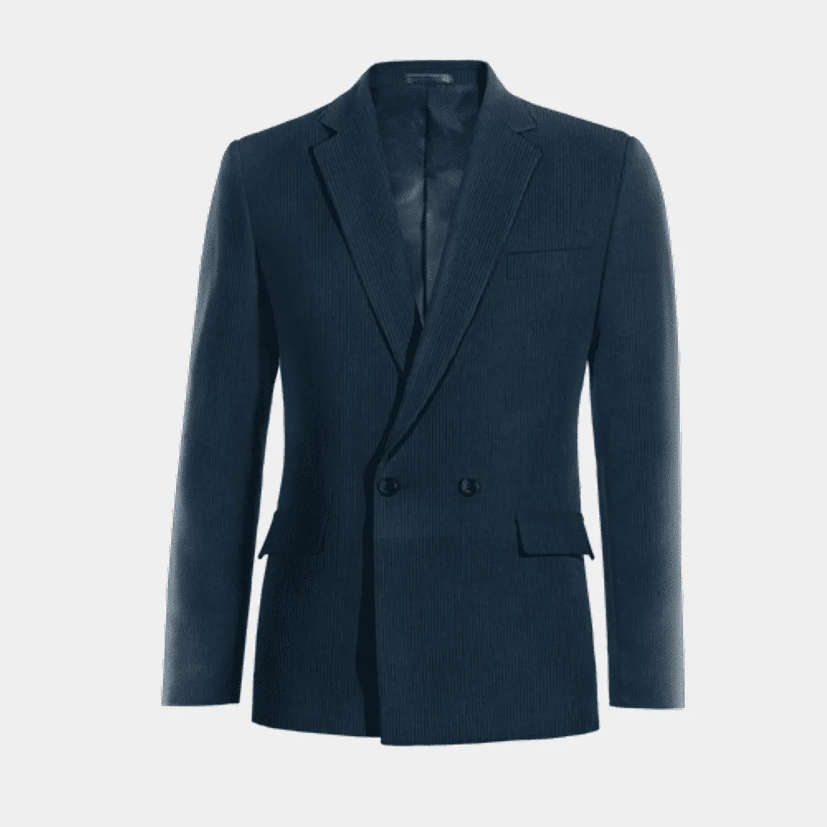 Veste croisée bleue en velours côtelé slim fit