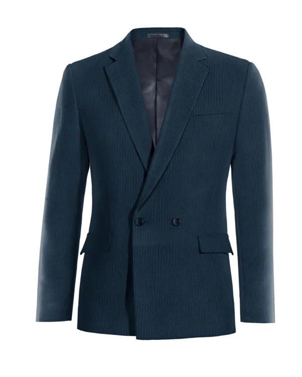 Veste croisée bleue en velours côtelé slim fit