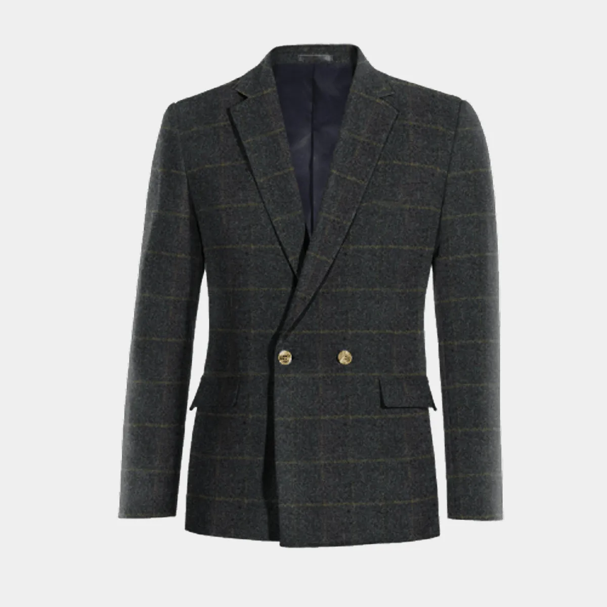 Veste croisée bleue à carreaux en tweed