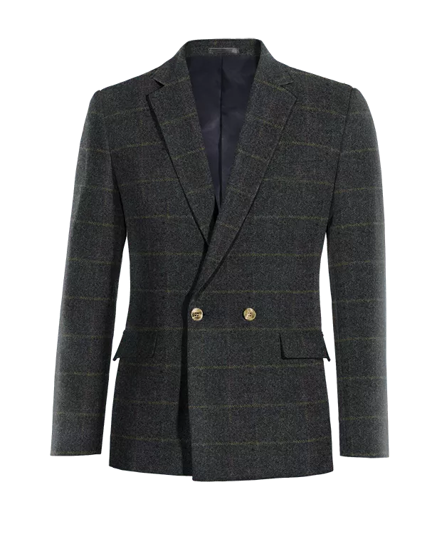 Veste croisée bleue à carreaux en tweed