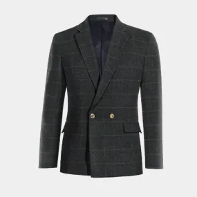 Veste croisée bleue à carreaux en tweed