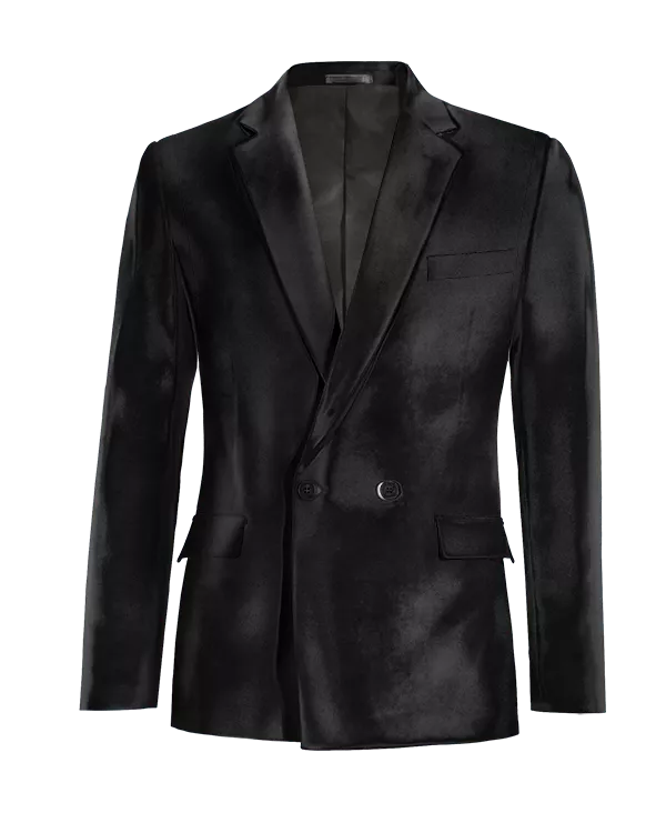 Veste croisée noir onyx en velours slim fit