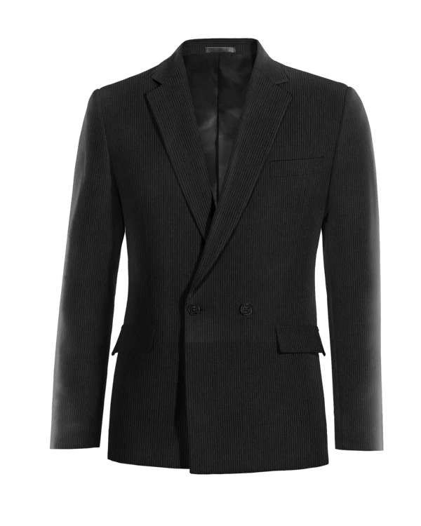 Veste croisée noire en velours côtelé slim fit