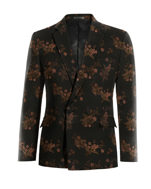 Veste croisée noire à motif floral en jacquard